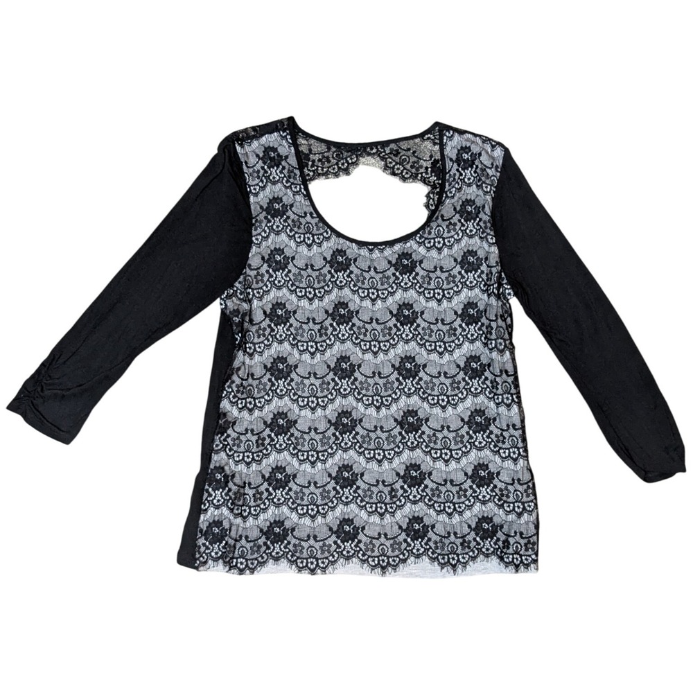 Maurices Black Lace Sheer Floral Whimsygoth Long Sleeve Top Women's Large